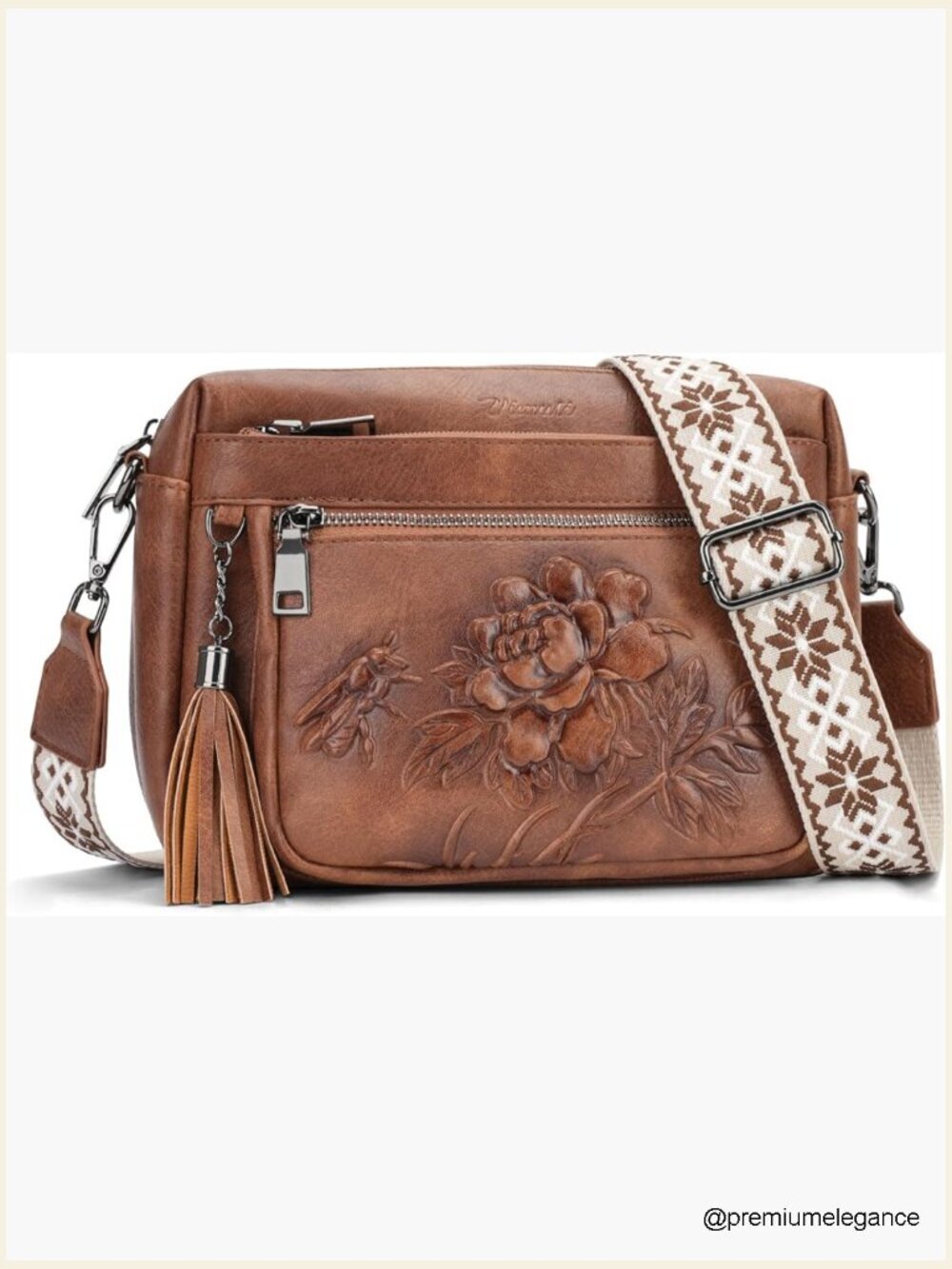 Vegan Leather Embossed Crossbody Purse Shoulder Bag Travel Handbag